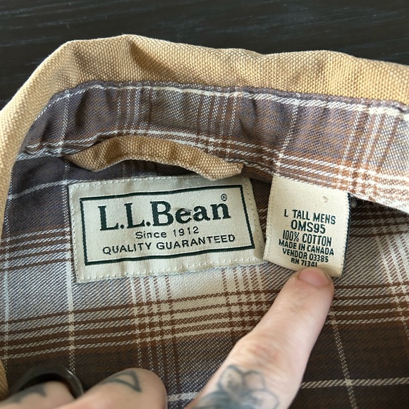 L L Bean Canvas Shirt Jacket Flannel Lined Work Tall - Picture 6 of 8